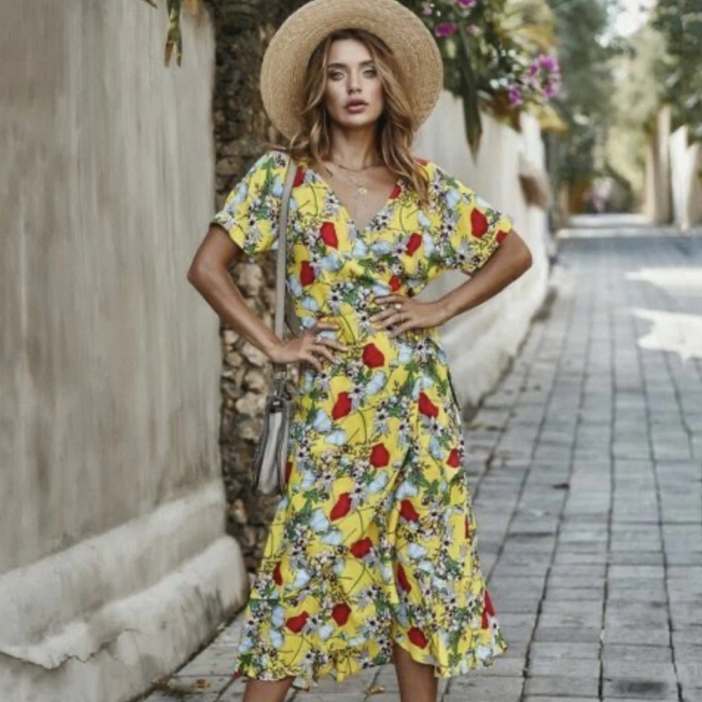 Luna Tuccini Yellow Floral Midi Dress